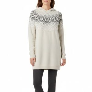 J. Jill Nordic Fair Isle Tunic‎ Sweater Size Small Petite Cream Grey Hooded Knit